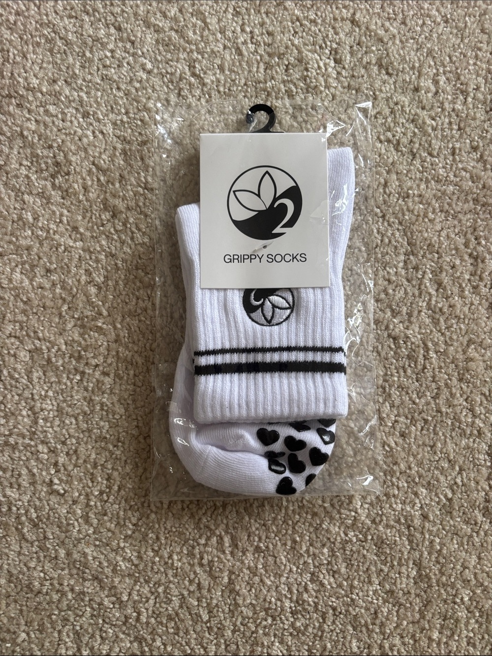 Grippy Socks Women’s White Crew Socks with Black Accents
